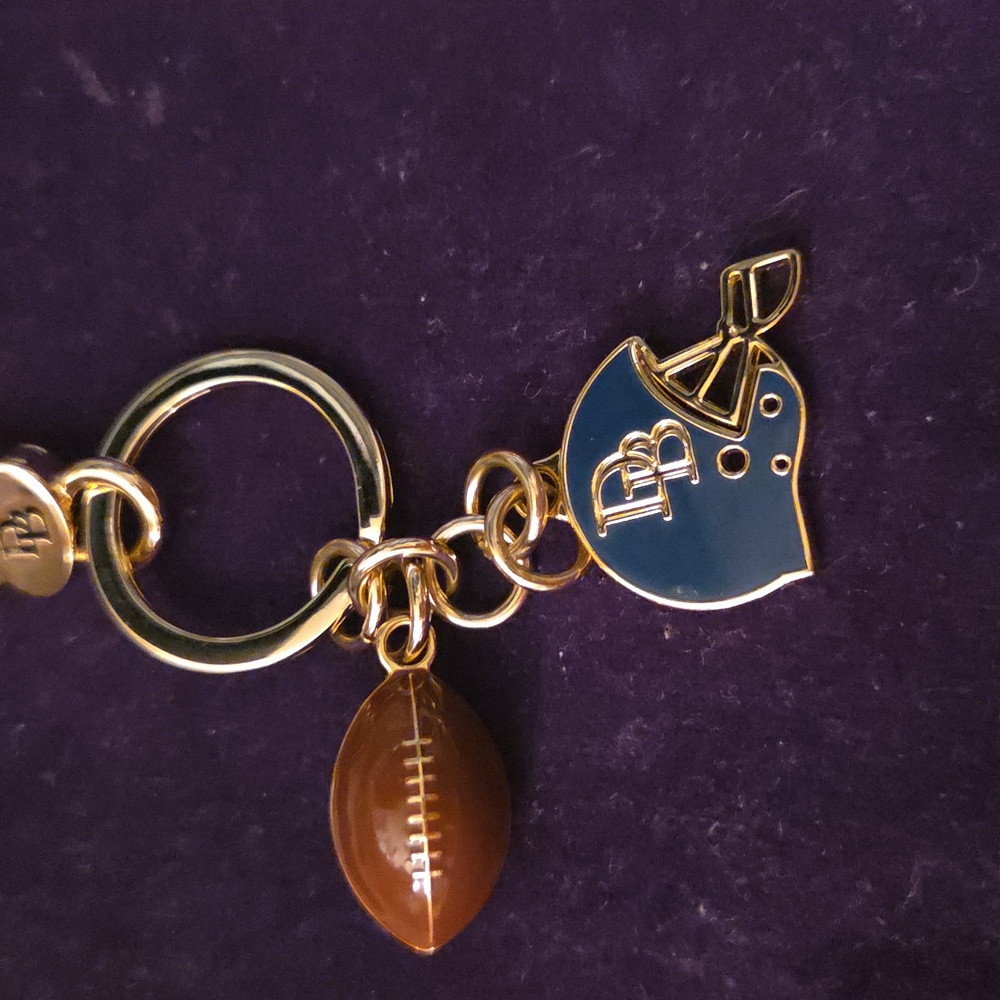 B-NEW: Dooney & Bourke Gold and Blue Keychain with Football Charm - Picture 6 of 13